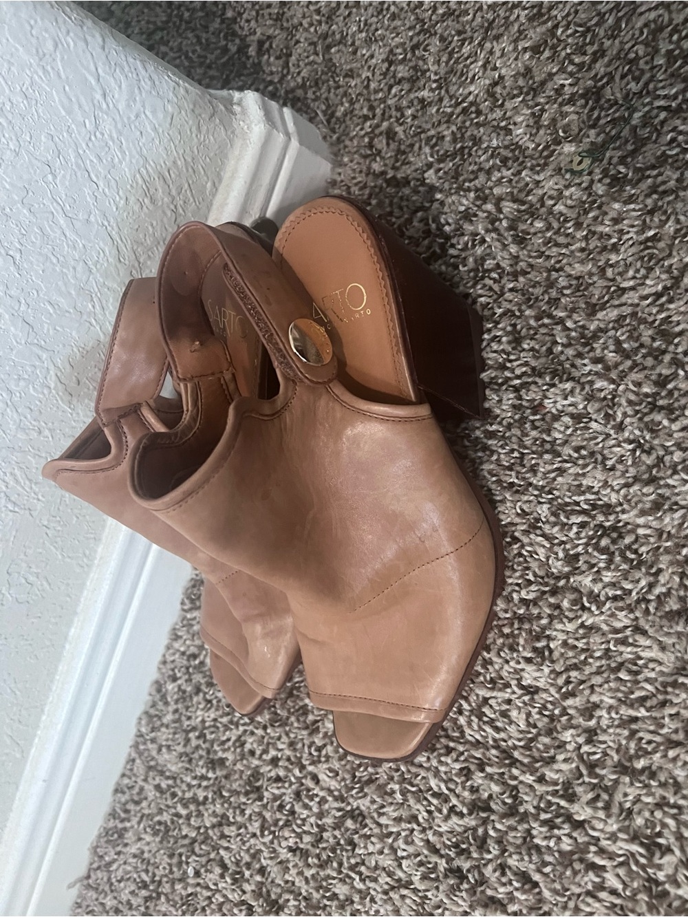 Tan Franco Sorto Open-Toe Block Heel Mules